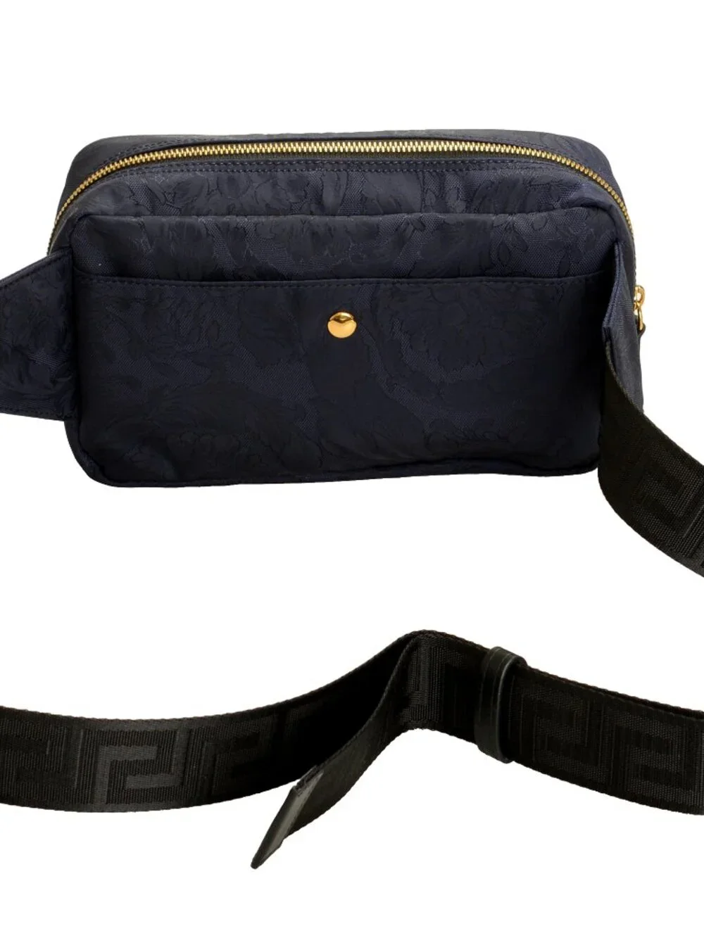 Versace Unisex Floral Print Navy Blue Gold Medusa Funny Belt Bag - Picture 4 of 7